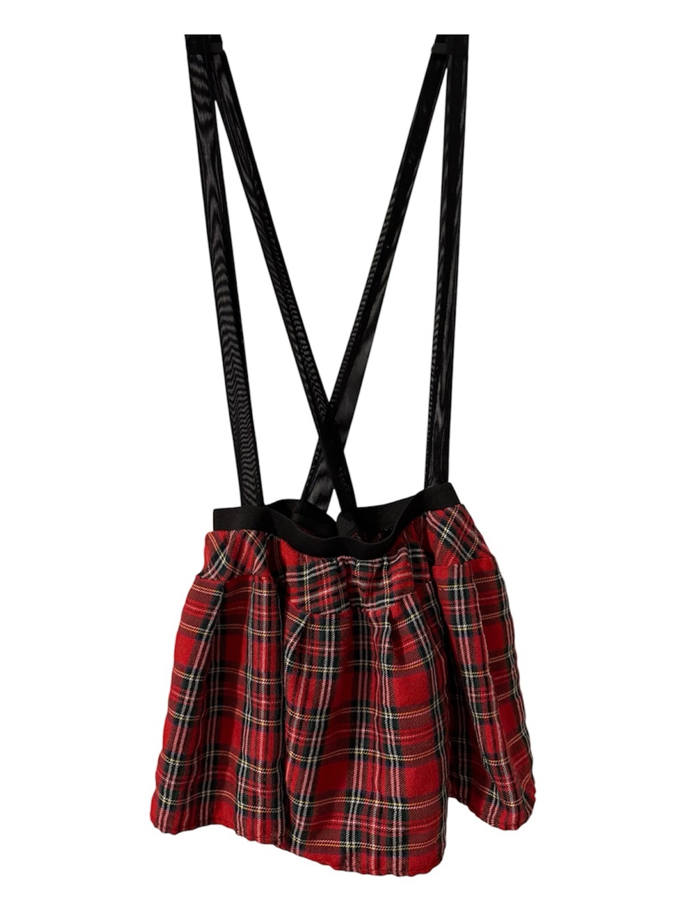 Girls Plaid Suspender Skirt Red Tartan Pleated Size 14 Waist